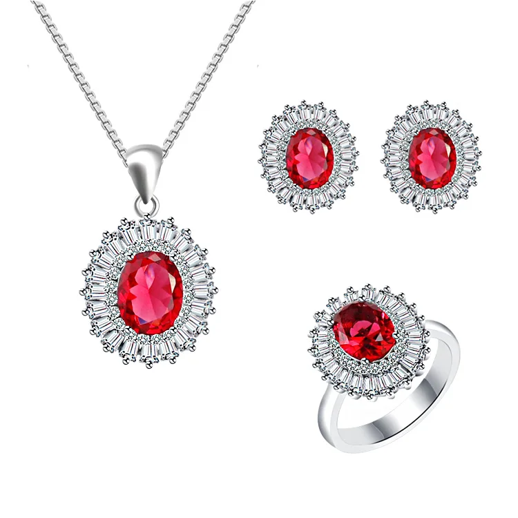 

2018 New arrivals 925 sterling silver ruby jewelry set