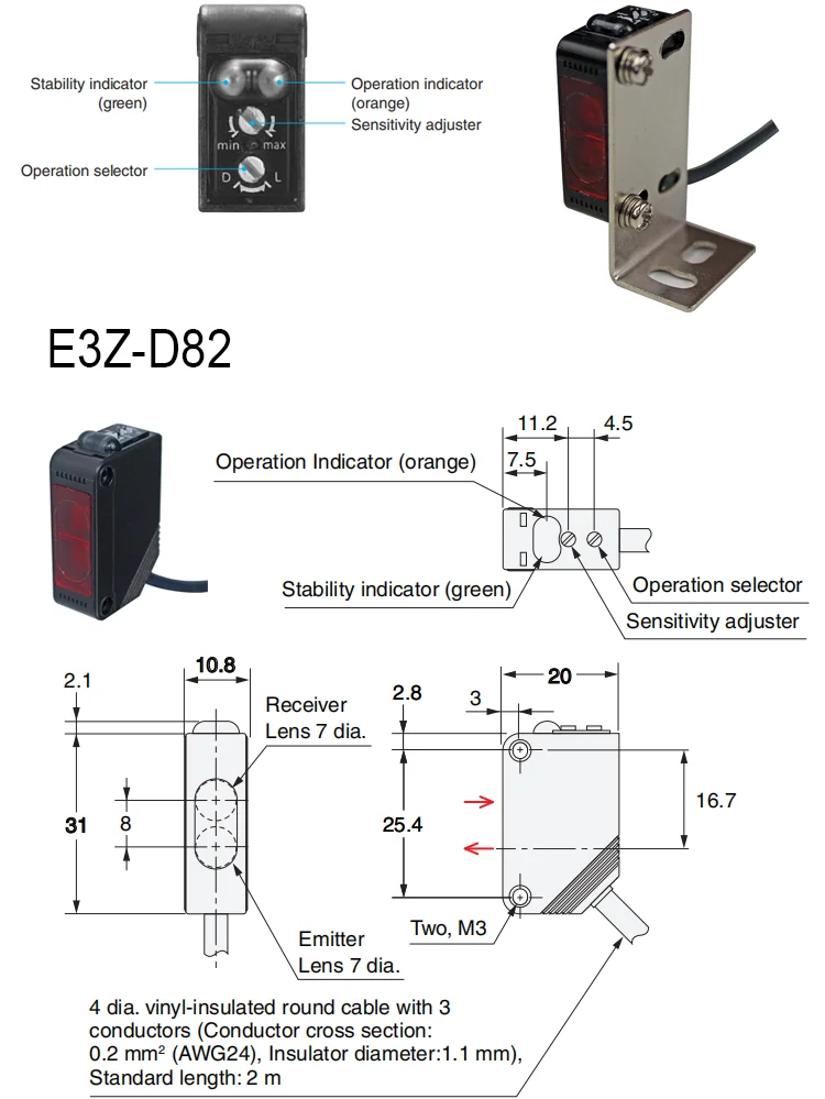 12-24V DC 1PC Neu Omron E3Z-D82 Photoelectric Switch Sensor 8-50CM Distance 