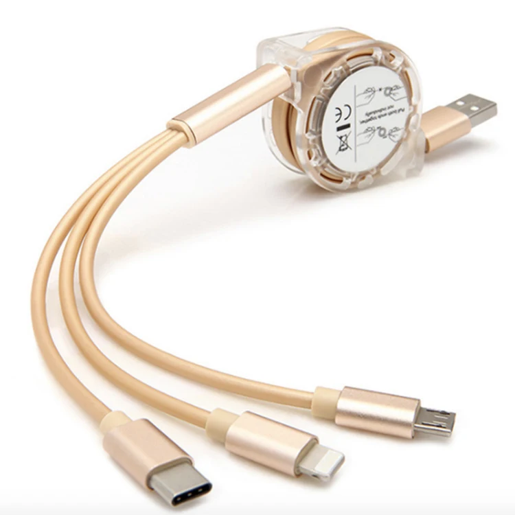 

3 in 1 Multi Charging Charger Braided Retractable USB Cable New