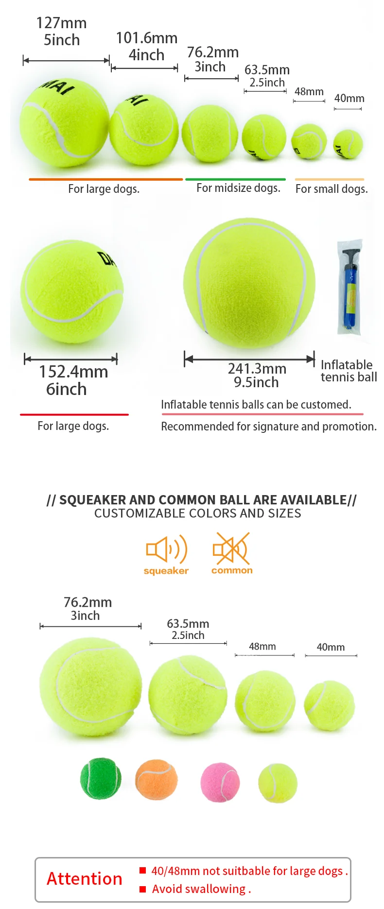 kong tennis ball sizes