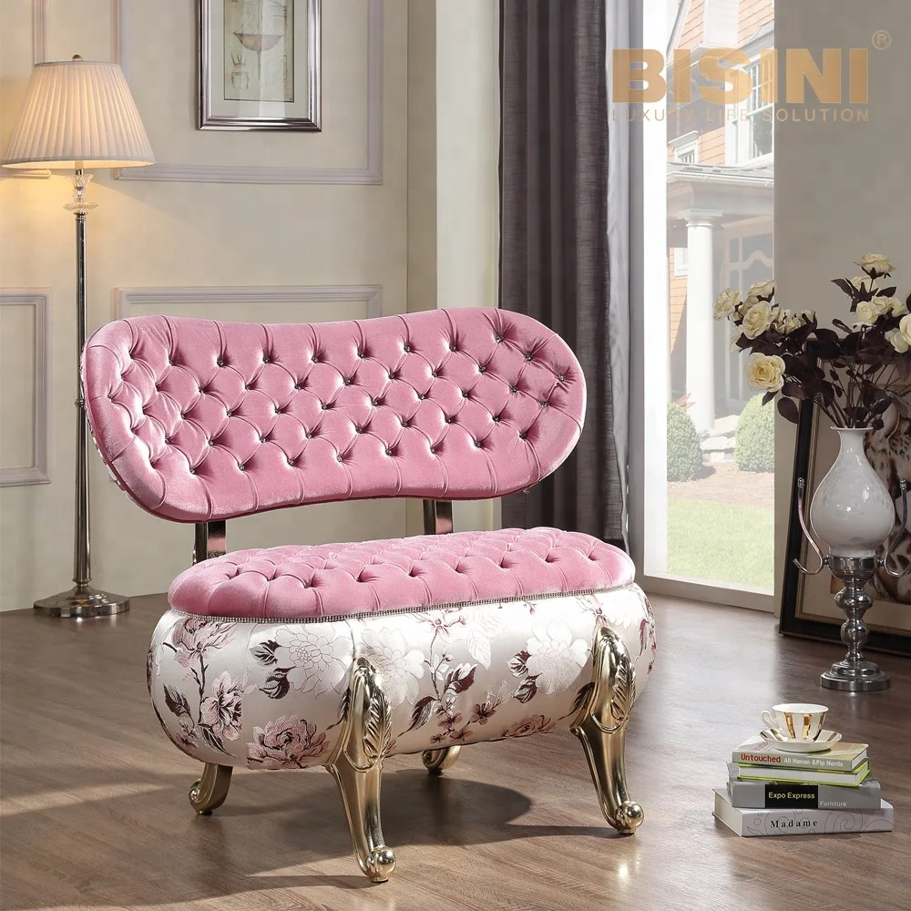 
Romantic Pink European Neoclassical Living Room Furniture Set / Round Sofa Bench Pumpkin Stool 