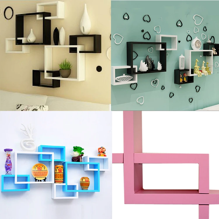 JS-BC007 Wood Wooden Floating Wall Cubes Cube Shelf  