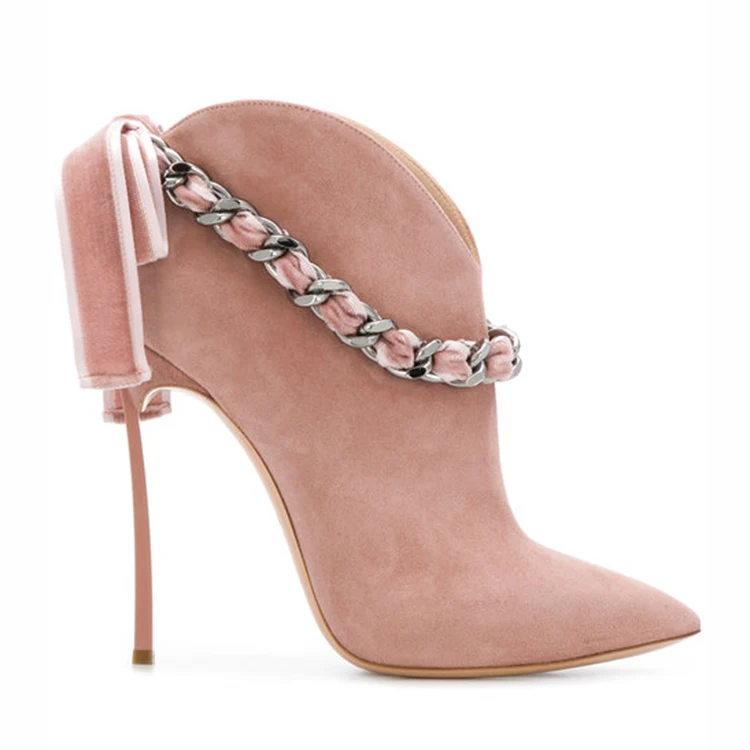 

2018 High quality metal chain pointed-toe stiletto shoes branded fashion boots, Pink, black