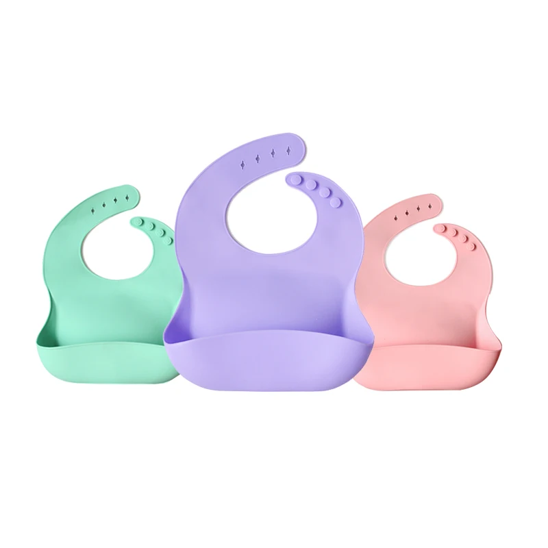 Waterproof Keep Stains Off Easily Wipes Clean Comfortable Soft Silicone Baby Bib  Babero with Big Catcher Factory