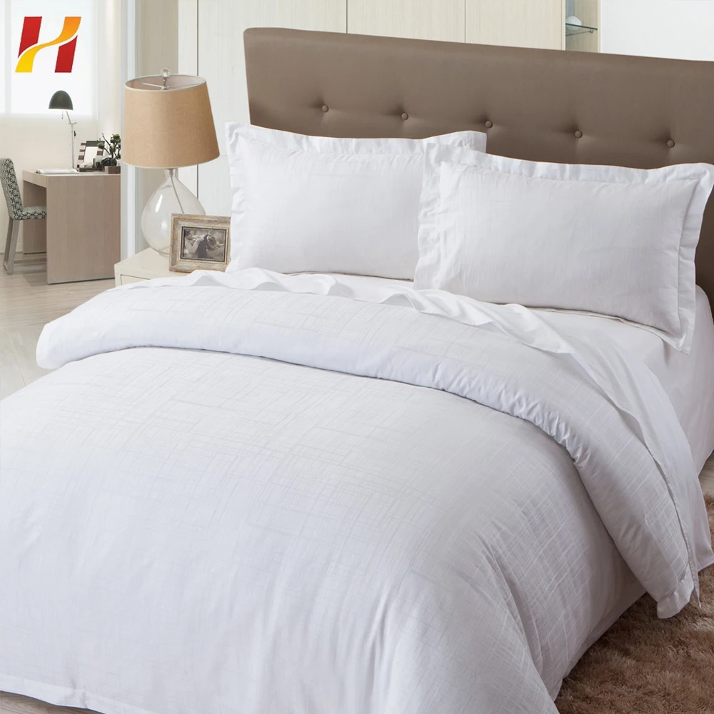 Hotel bed sheet, hotel duvet, hotel pillowcase.