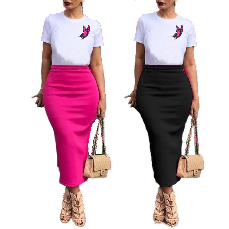 

90604-MX38 casual 2 piece sets t-shirts and skirts midi ladies dresses