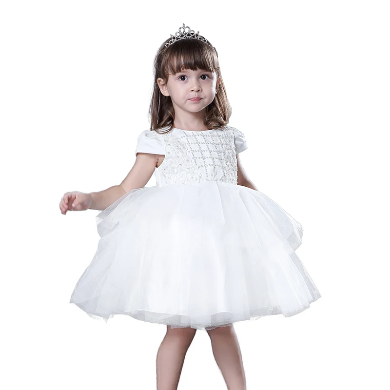 

2019 Nimble New Fashion DIY Beads Baby Girl Pageant Wedding Birthday Party Dress Children 1-4y Kids Frock, Ivory;pink;purple