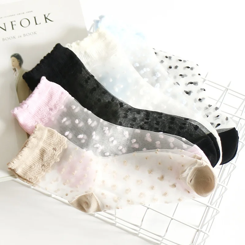 

Summer breathable knitting spot glass crystal import from china womens socks, Aspic