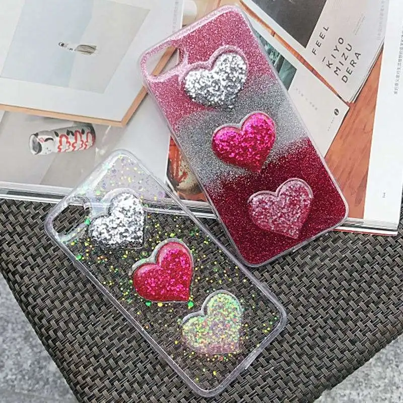 

Colorful Glitter Powder Phone Cases For iphone 7 6 6s Plus Fundas Cute 3D DIY Bling Sequins Love Heart Case Soft TPU Back cover