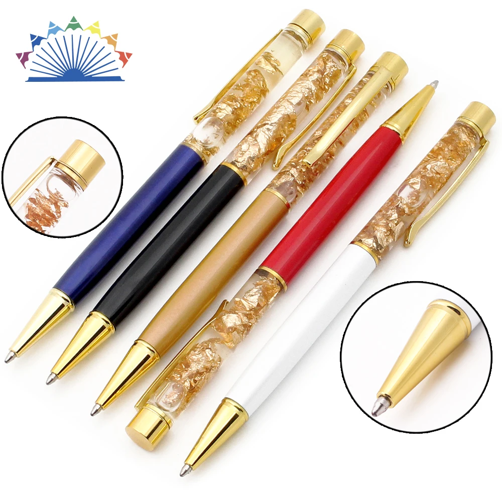 

Gold Foil Metal Ball Pen Floating Golden Flakes Metal Crystal Ball Pen