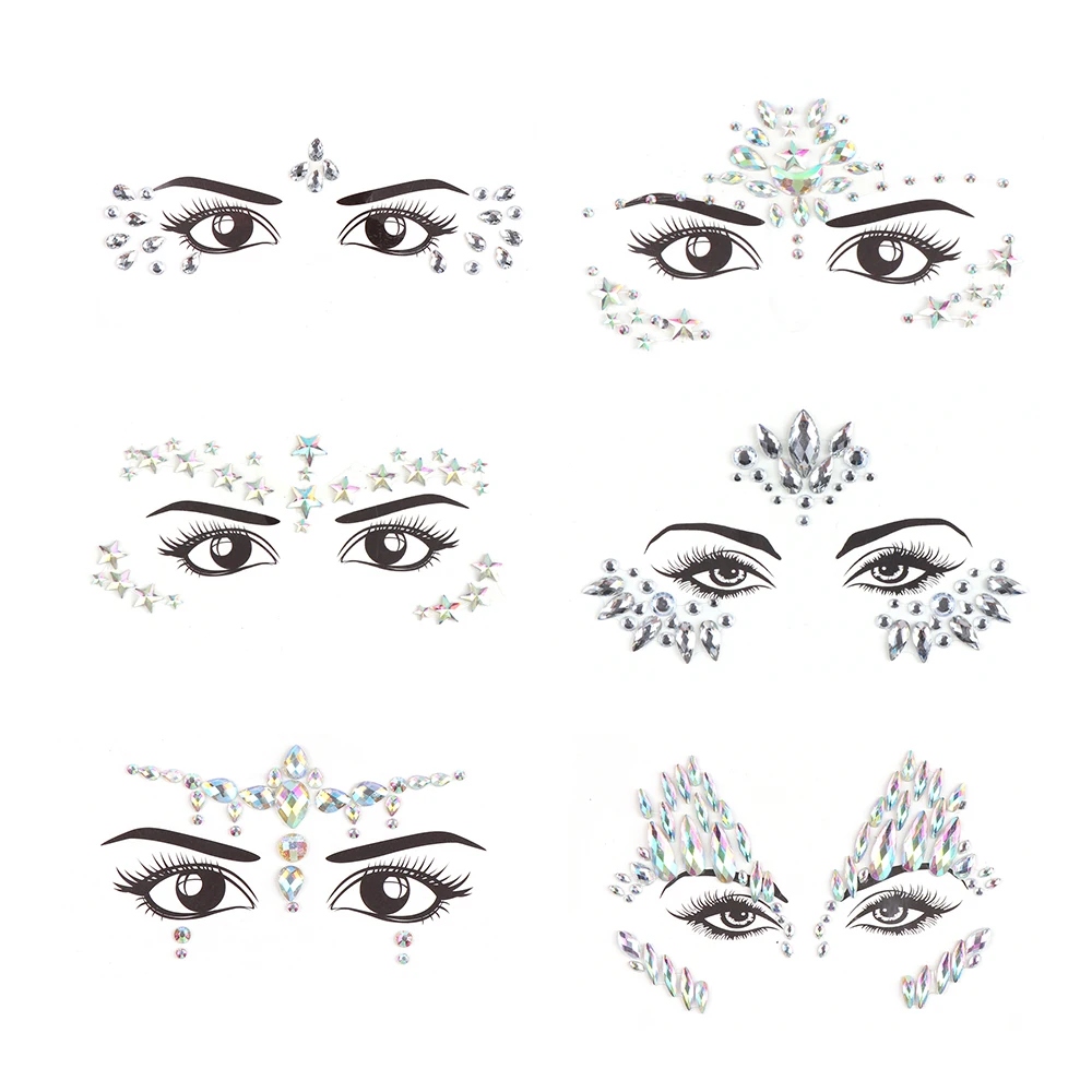 

New Face Jewels Temporary Body Tattoo sticker rhinestone stickers face gems body art for festival birthday party decoration, In stock / customized