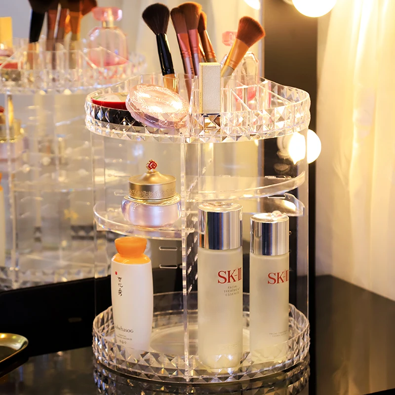 
Wholesale 3 tier Clear Transparent DIY profession acrylic 360 degree Rotating rotation Cosmetic Storage Box Makeup Organizer 