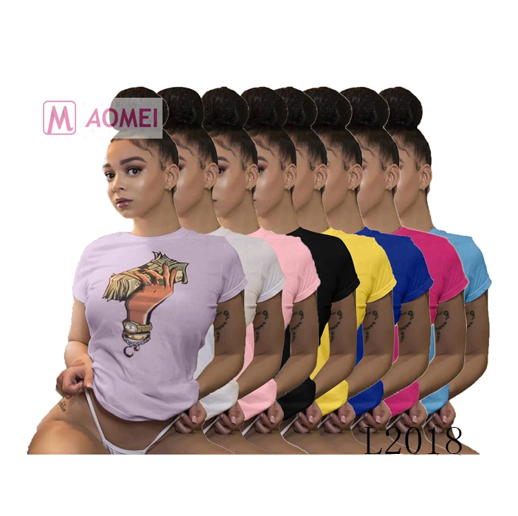 L2018 Women's hot style printed casual T-shirt for summer 2019