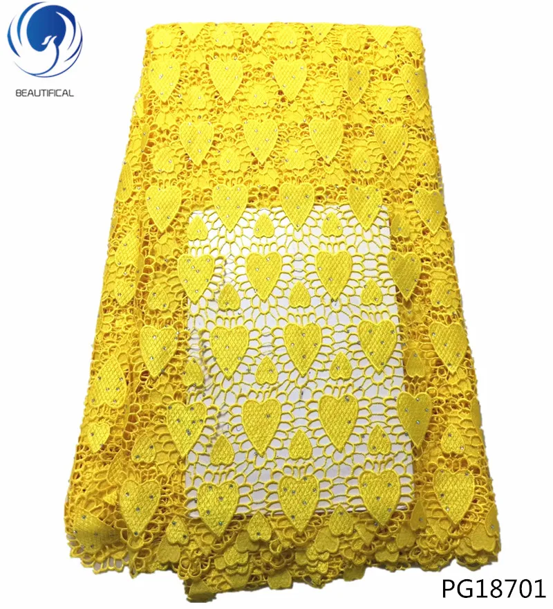 

Beautifical 2018 guipure lace nigerian fabric yellow guipure heavy cord fabric PG187