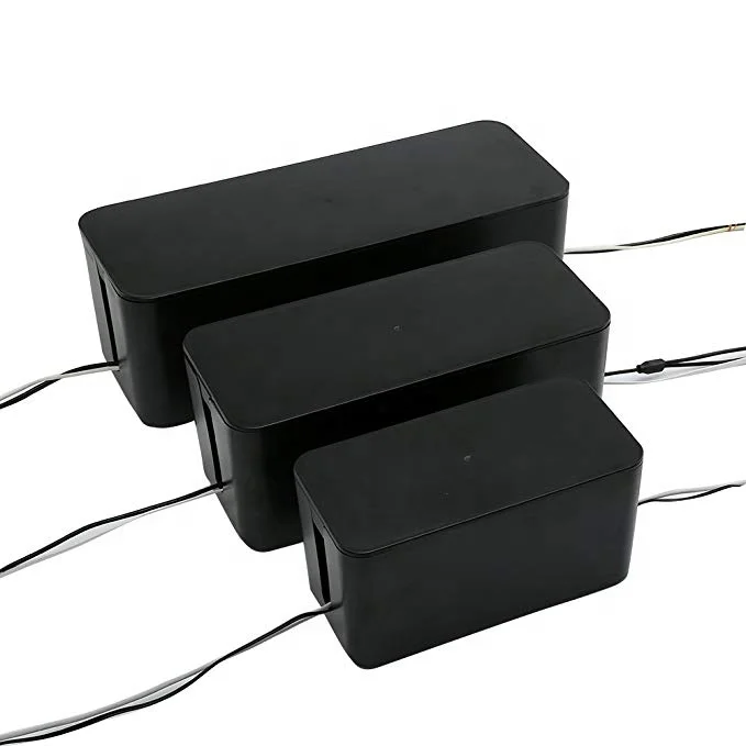 

GCG ABS PS 3 Size Plastic Cable Storage Management Box Large Cord Organizer Box for Desk, TV, Computer, USB, Black,white