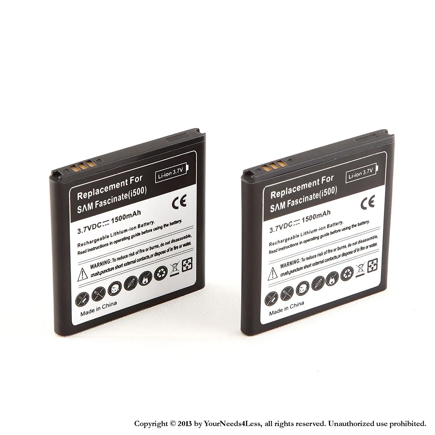 YN4L 2 X 1500mAh Replacement Batteries for Samsung Fascinate SCH-i500 ; Samsung Mesmerize i500 ; Samsung Showcase i500