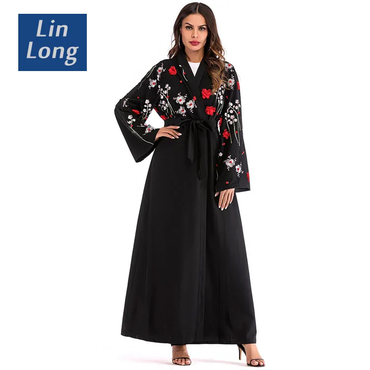 

Hot Selling Beauty Embroidery Abaya Kaftan with Printing, Black;pink;gray