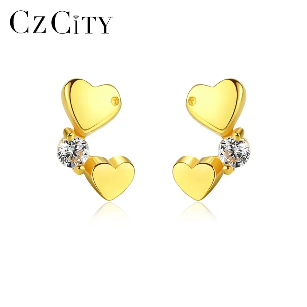 CZCITY Sterling Silver 925 Womens Earrings Fashionable Jewelry Heart Shaped Stud Earring