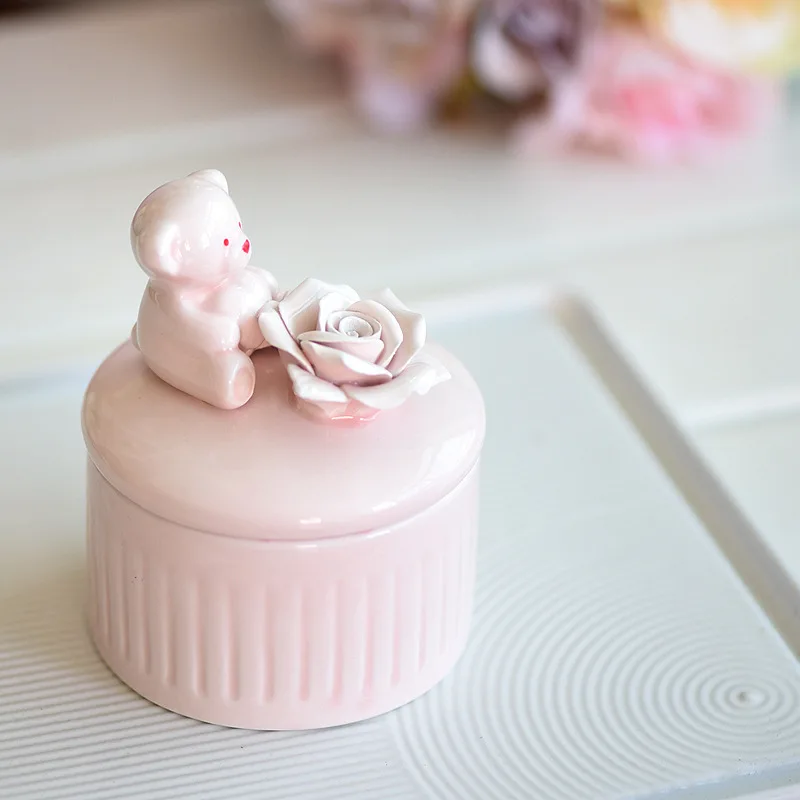 

Round pink color ceramic flower jewelry box