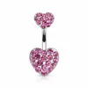 Multi Gems Double Jewelled Heart Navel Piercing Bars
