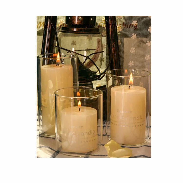 

2018 Clear glass square candle jar with wooden lids wholesale
