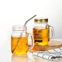 

customized glass mason jars 480ml for drinking with handle