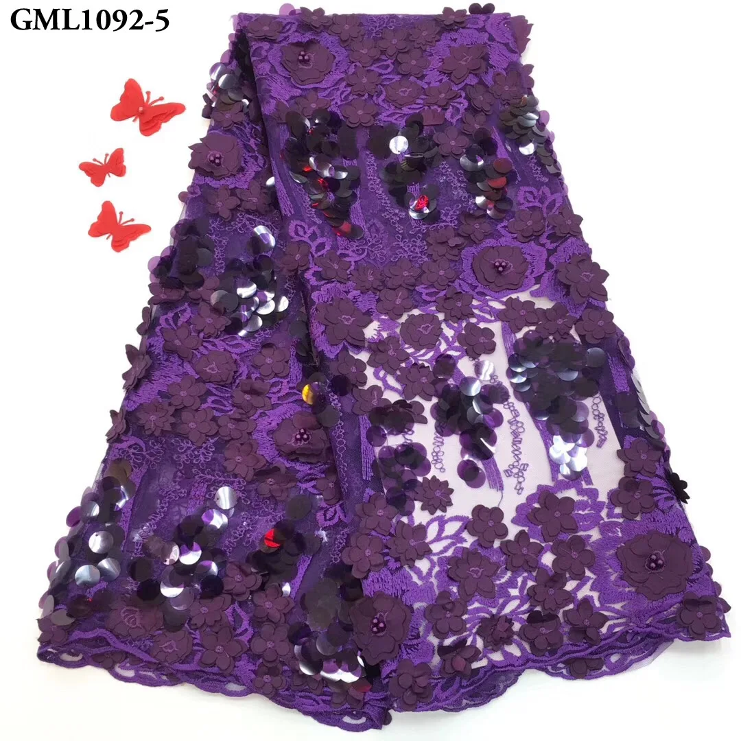 Ready To Ship 3d flower lace embroidered fabric 2019 african spangle sequin swiss voile lace fabric