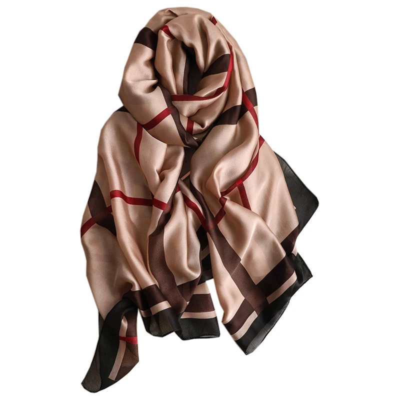Wholesale 2019 newest custom printed silk scarves high quality 2colors women luxury plaid print silk scarf