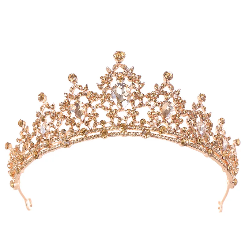Wedding Bridal Prom Birthday Cosplay Hair Accessories Women Girls Princess Crystal Rhinestones Champagne Crown Tiara