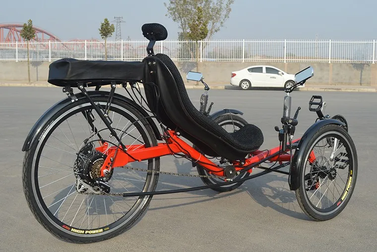 pedal assist three wheel folding recumbent tadpole tricycle with