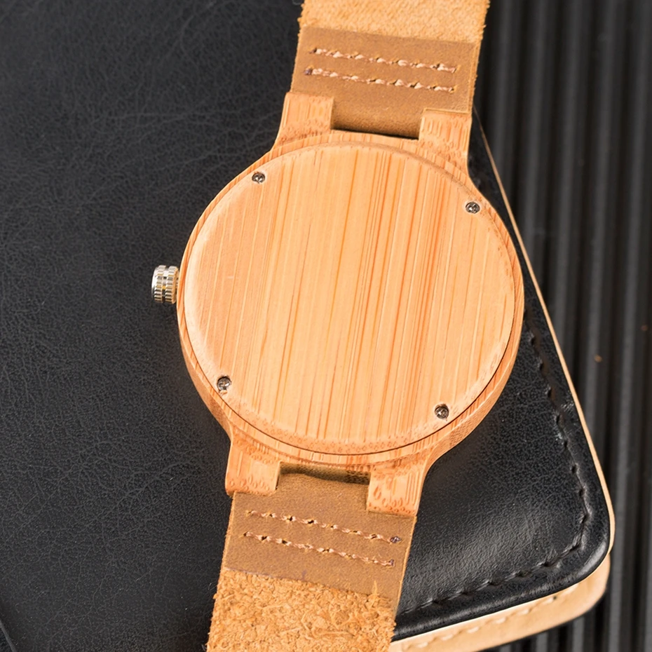 Orologio in legno con quadrante verde chiaro e marrone, minimalista, semplice, in legno, bambù naturale, per uomo e donna, in vera pelle, orologio da regalo Reloj de madera 2017 2018, regali per uomo (12)