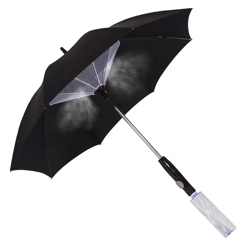 

Umbrella with fan fresh breeze Works dual against rain UV anti uv sun cool fan umbrella with spray, Many color