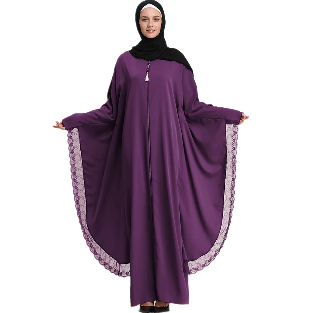 

Newest Islamic Clothing Fancy Zipper Dubai Women Nida Lace Kaftan, Black,purple,pink,brown,navy