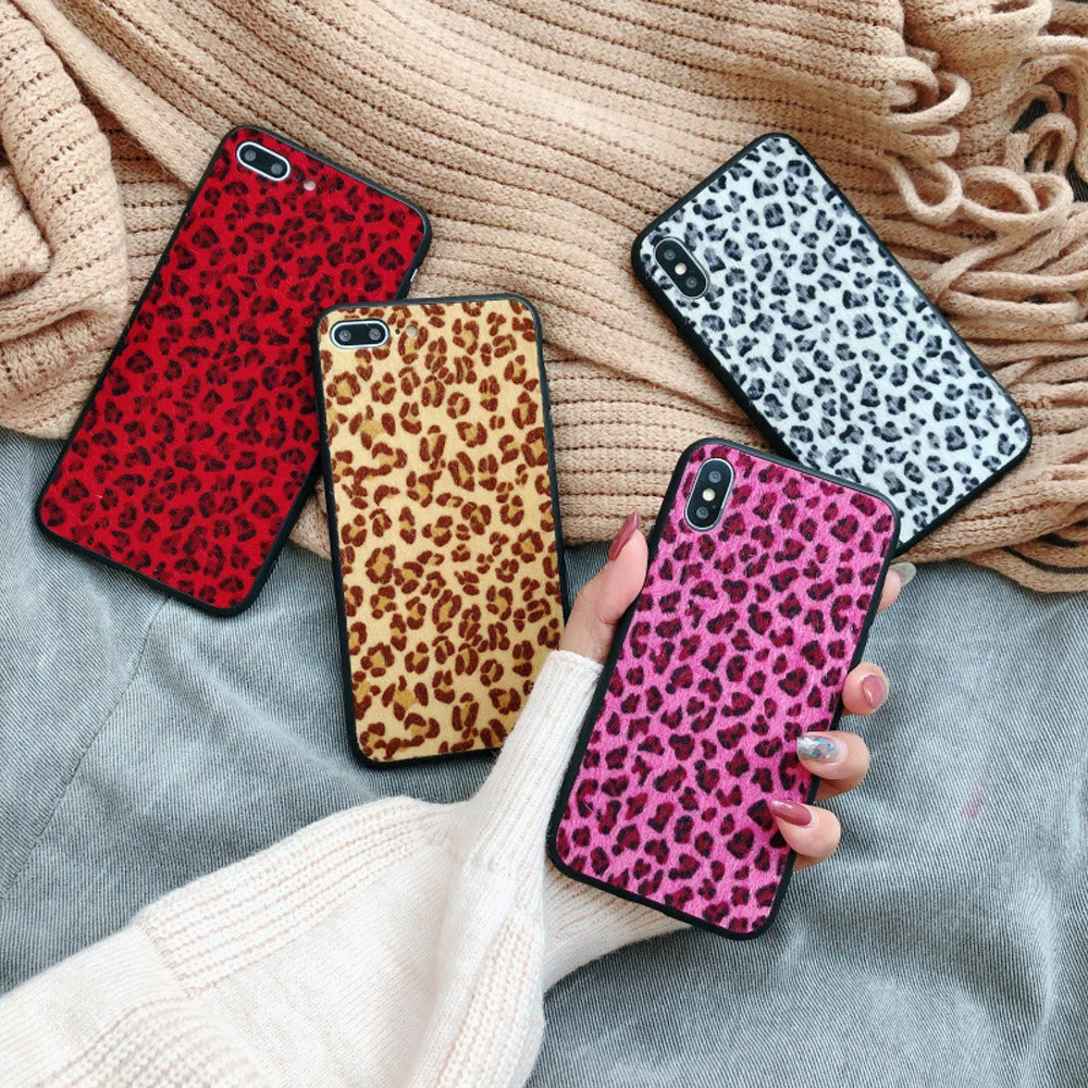 Free Shipping OTAO Leopard Back Cover For iphone X 8 7 6 6s Plus XS MAX XR Plush Wholesale Cell Phone Case