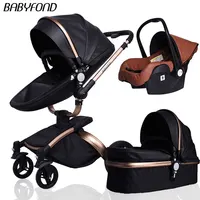 

Babyfond Brand Free shipping 3 in 1 Baby Carriage Luxury Two-way Leather Shock Absorption Folding Pram Baby Stroller 2 in 1