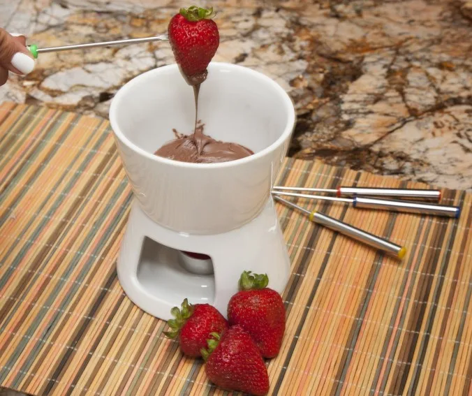 Ceramic Chocolate Fondue Set With 4 Forks,Premium Tea Light Porcelain