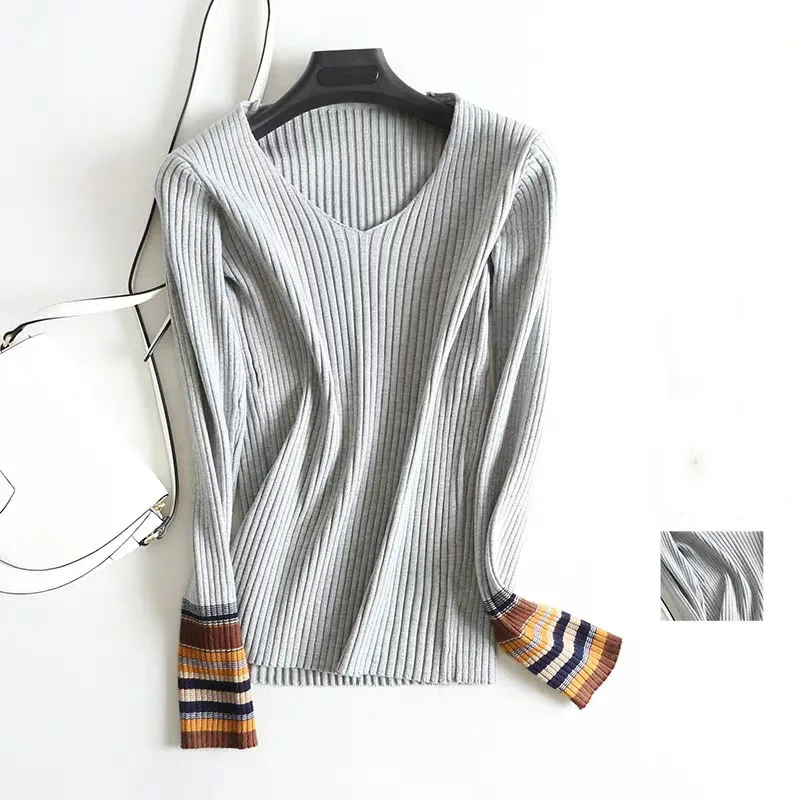 

New Design V Neck Long Sleeved Heavy Knit Sweater Korean Style Sweater