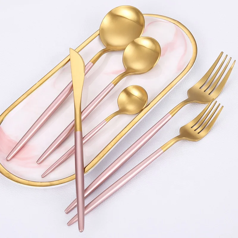 

Wholesale Wedding Cutlery Set Stainless Steel Rose Gold Plated Flatware Fork Knife Serving Spoon Set