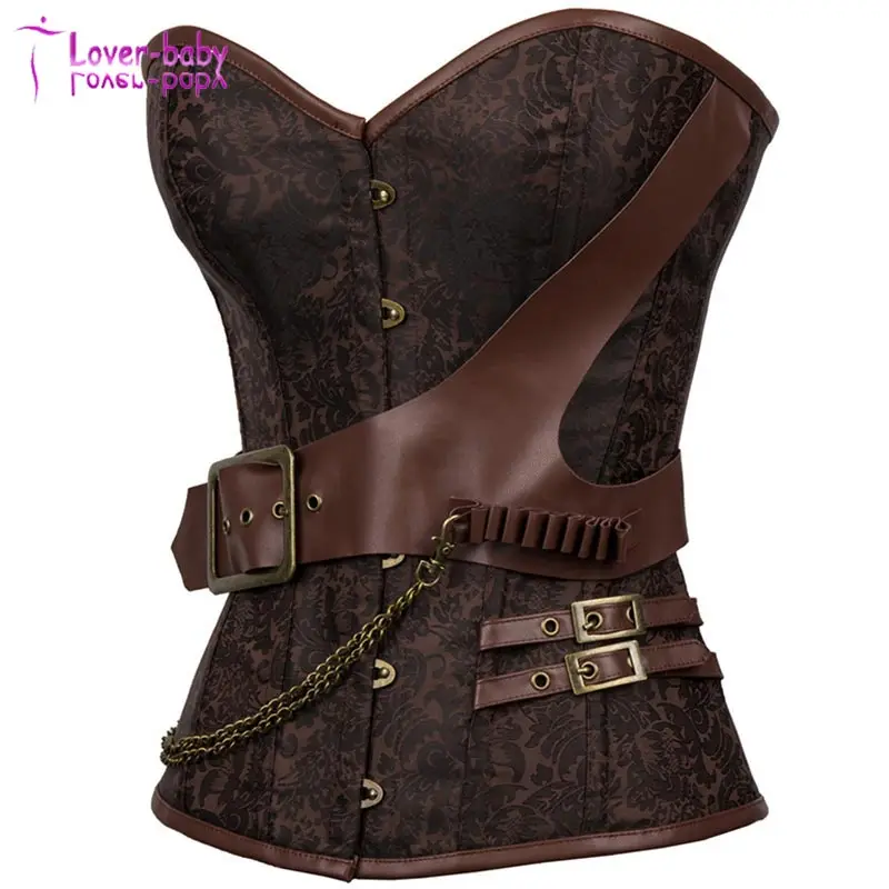 

Steampunk ReShapersnaissance Leather Buckle Chain Lace Brocade Corset L42680