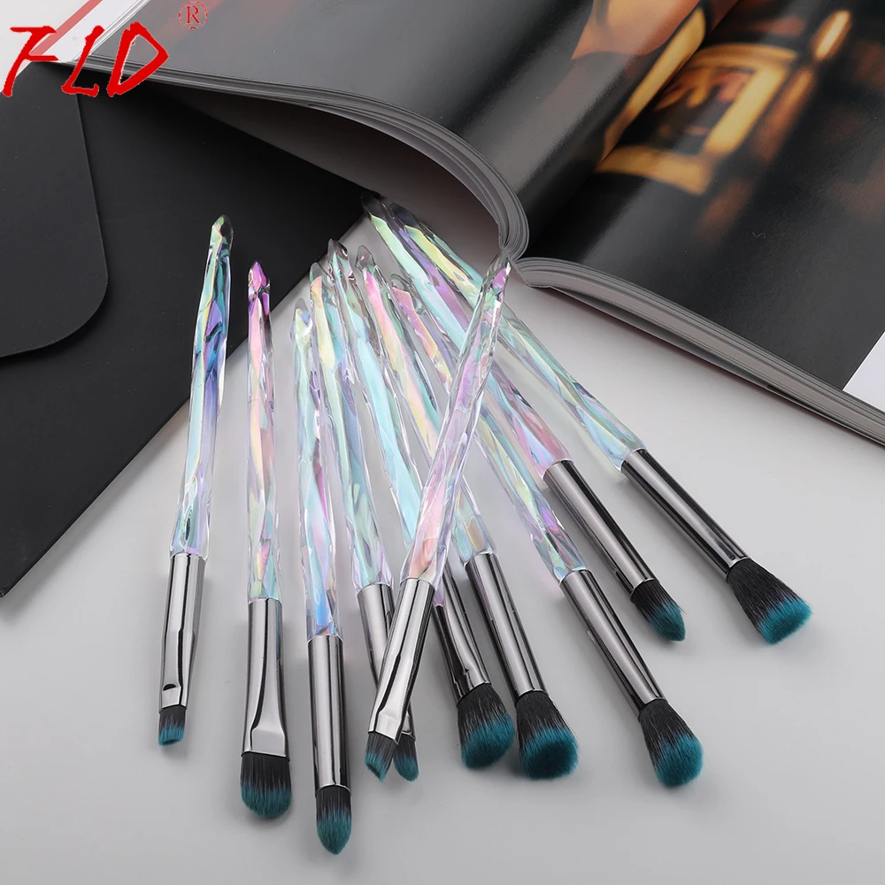 

10pcs/set Customizable Diamond transparent handle Eye Eyebrow Makeup Brushes set Kit Custom logo makeup brush, 9 colors