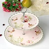 hot selling elegant flower gold rim 2-tie cake stand dinnerware set disposable tableware
