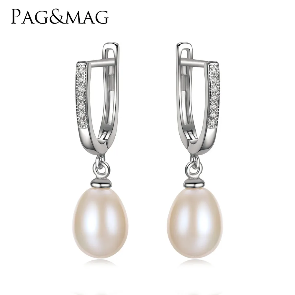 

PAG&MAG Wholesale Women 925 Silver Classic Style Freshwater Natural 8-9mm Drop Pearl Clip Earrings