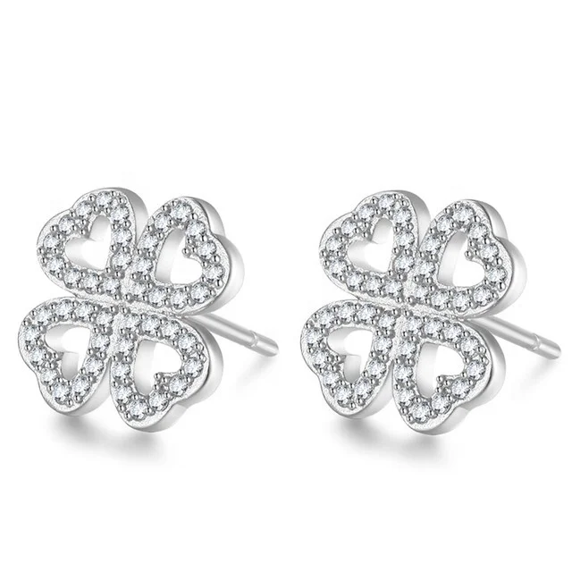 

Cute Four-Leaf Heart Clover Mix Cubic Zirconia For Women Girl Earrings Fashion Brincos New