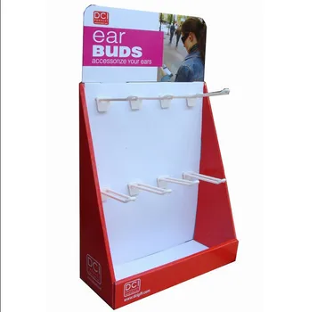 Retail Cardboard Countertop Display Stand With Peg Hook For Phone