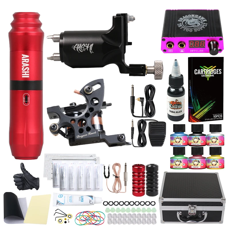 Dragonhawk Tattoo Kits 3units Tattoo Guns Rotary Tattoo Machine,Coil Tattoo Machine,Tattoo Pen