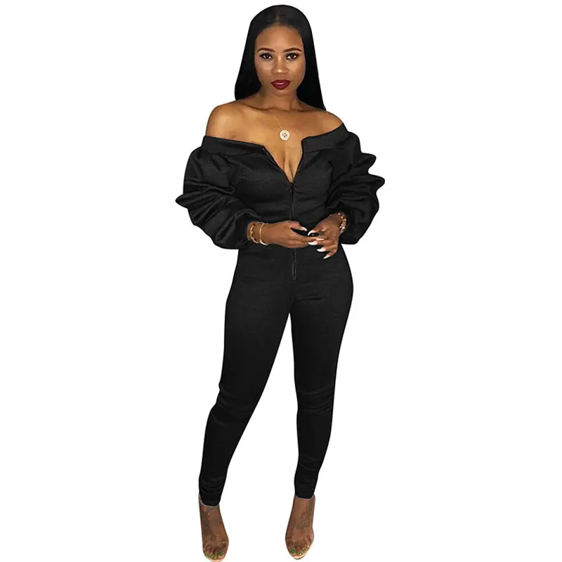 

Slash Neck Thickened Space Sleeve Jumpsuit, N/a