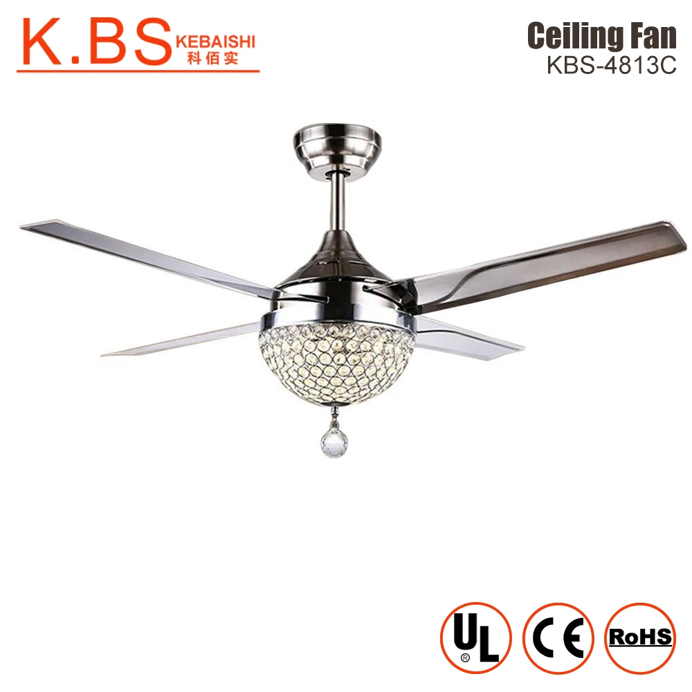 Energy Saving Electric Remote Control Led Crystal Chandelier Ceiling Fan With Light