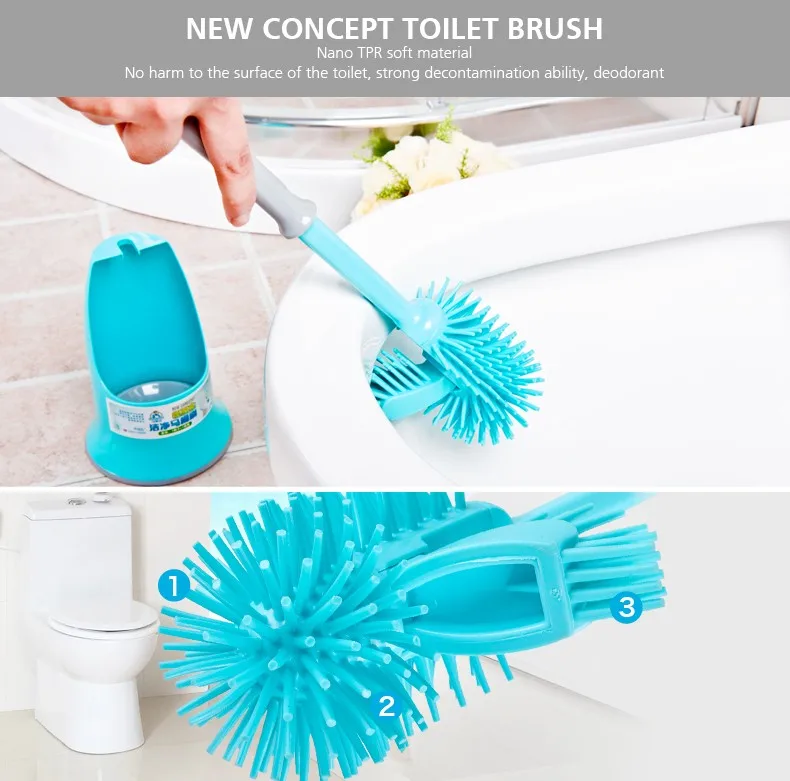New Design Plastic Double Sided Curved Toilet Bowl Brush With Holders