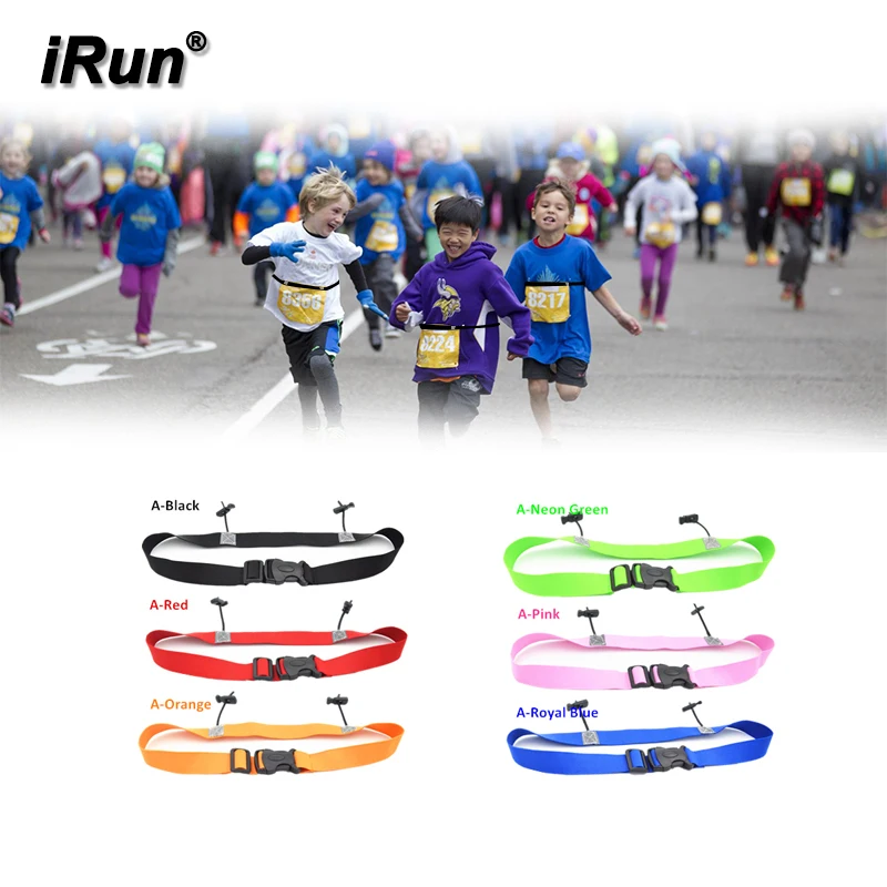 

iRun Kids Runners Reflective Race Number Belt 2 bib holder for Number Card Marathon Accessories