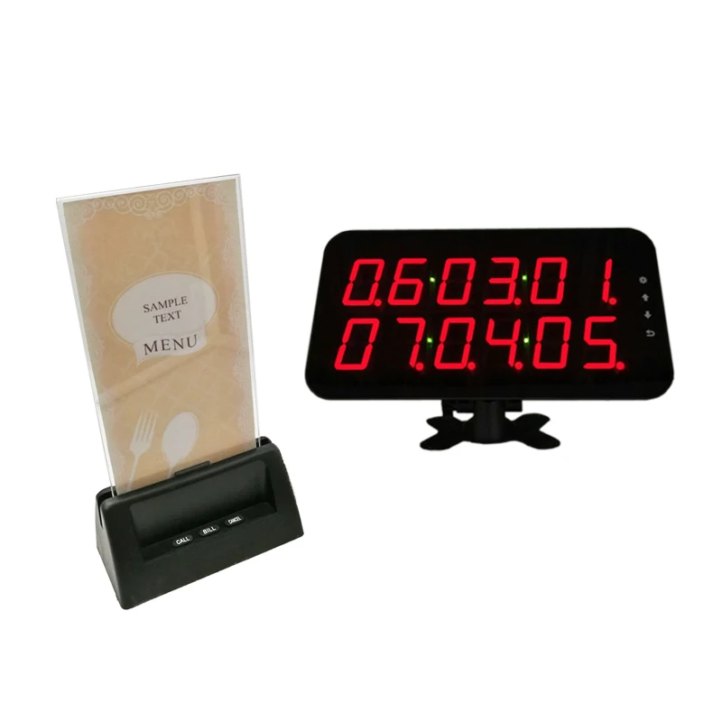 

Ycall Display Receiver and service push call button with acrylic menu holder Restaurant table buzzer call system